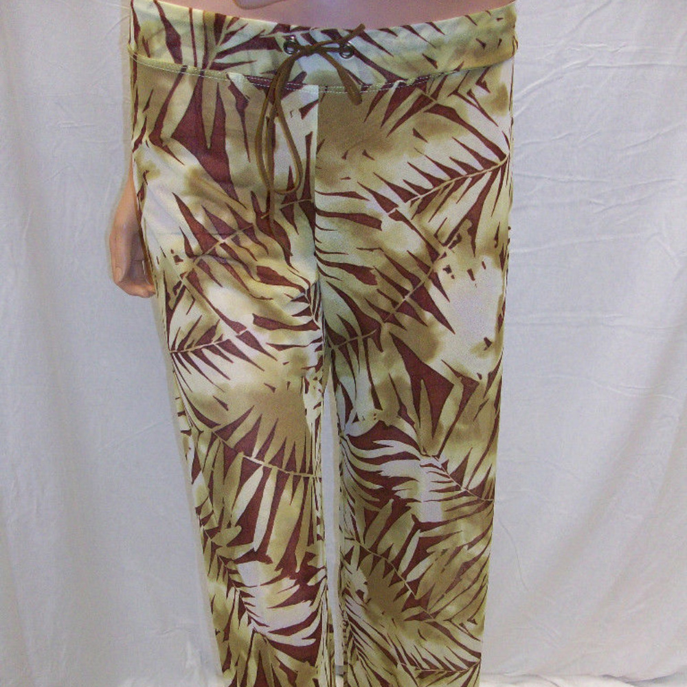 Sauvage Brown/Tan Leaf Pattern Pants Cover-Up L